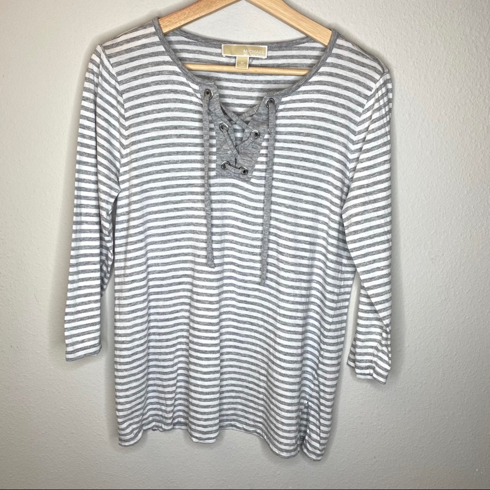 Michael Kors 3/4 Henley Lace up Grey White Medium
